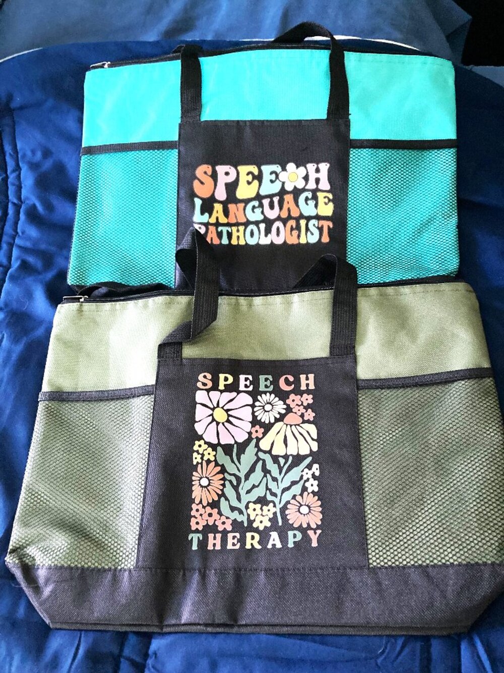2 New Pcs Speech Therapy Appreciation Tote Bags with Mesh Pocket for Women